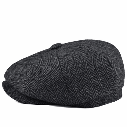 Men’s Herringbone Tweed Newsboy Cap – Wool Flat Hat