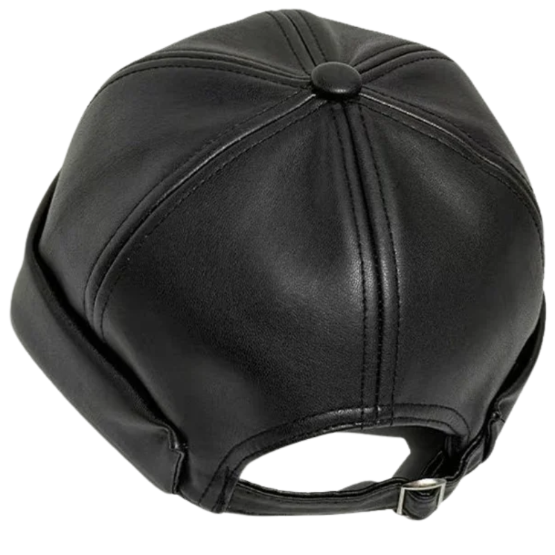 Adjustable Unisex Retro PU Leather Brimless Docker Cap
