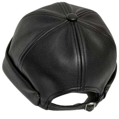 Adjustable Unisex Retro PU Leather Brimless Docker Cap