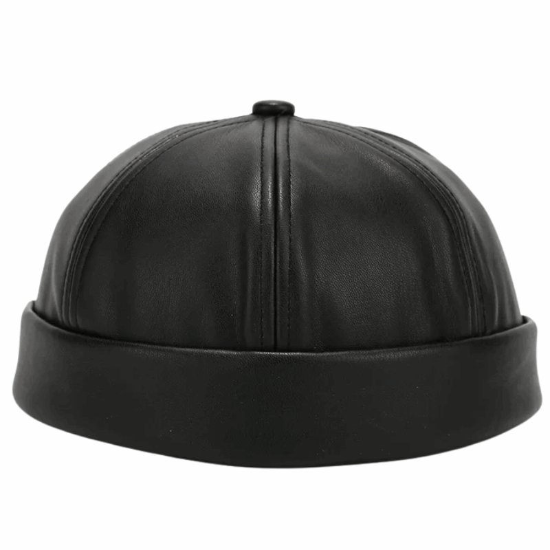 Adjustable Unisex Retro PU Leather Brimless Docker Cap