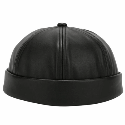 Adjustable Unisex Retro PU Leather Brimless Docker Cap