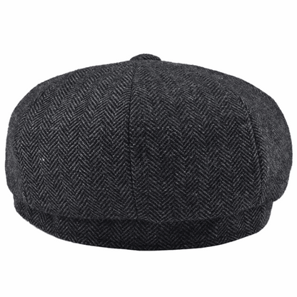 Men’s Herringbone Tweed Newsboy Cap – Wool Flat Hat