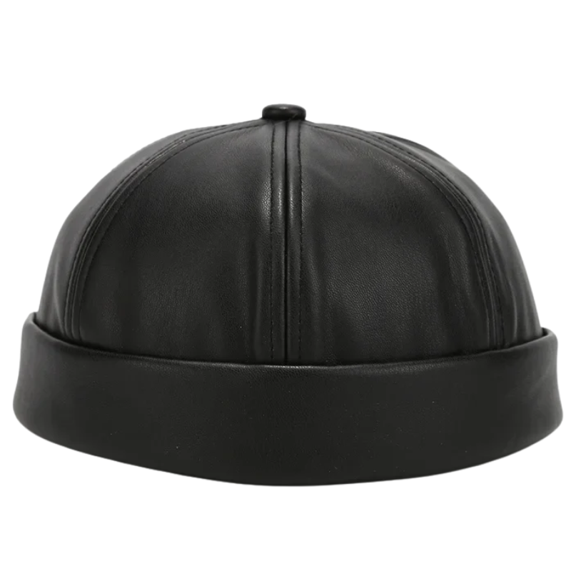 Adjustable Unisex Retro PU Leather Brimless Docker Cap
