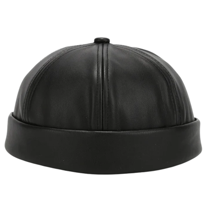 Adjustable Unisex Retro PU Leather Brimless Docker Cap
