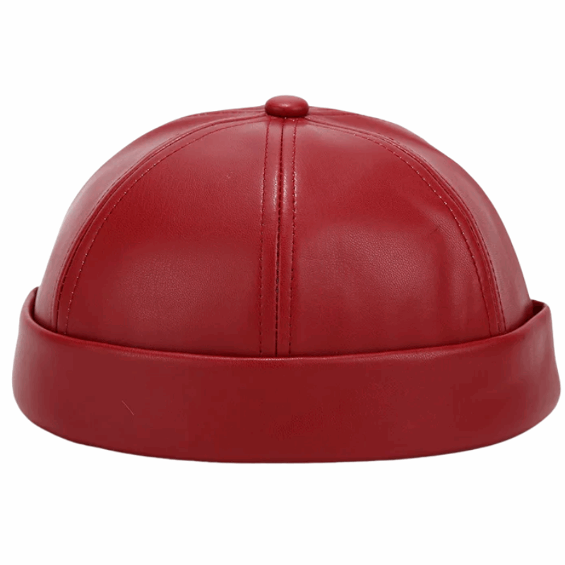 Adjustable Unisex Retro PU Leather Brimless Docker Cap
