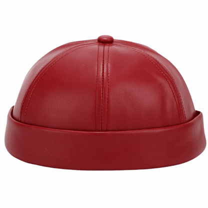 Adjustable Unisex Retro PU Leather Brimless Docker Cap