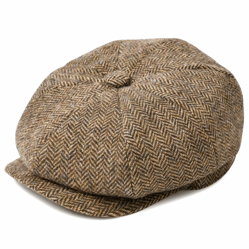 Men’s Herringbone Tweed Newsboy Cap – Wool Flat Hat