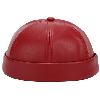 Adjustable Unisex Retro PU Leather Brimless Docker Cap