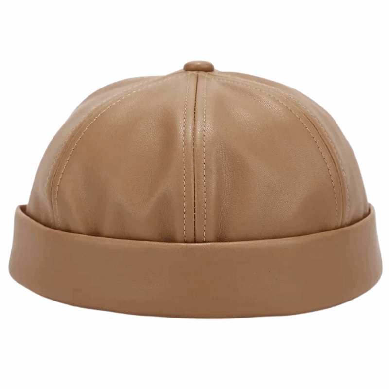 Adjustable Unisex Retro PU Leather Brimless Docker Cap