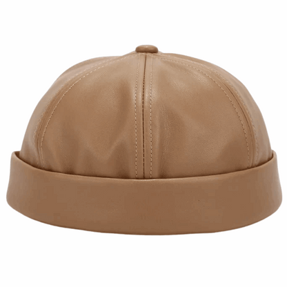 Adjustable Unisex Retro PU Leather Brimless Docker Cap