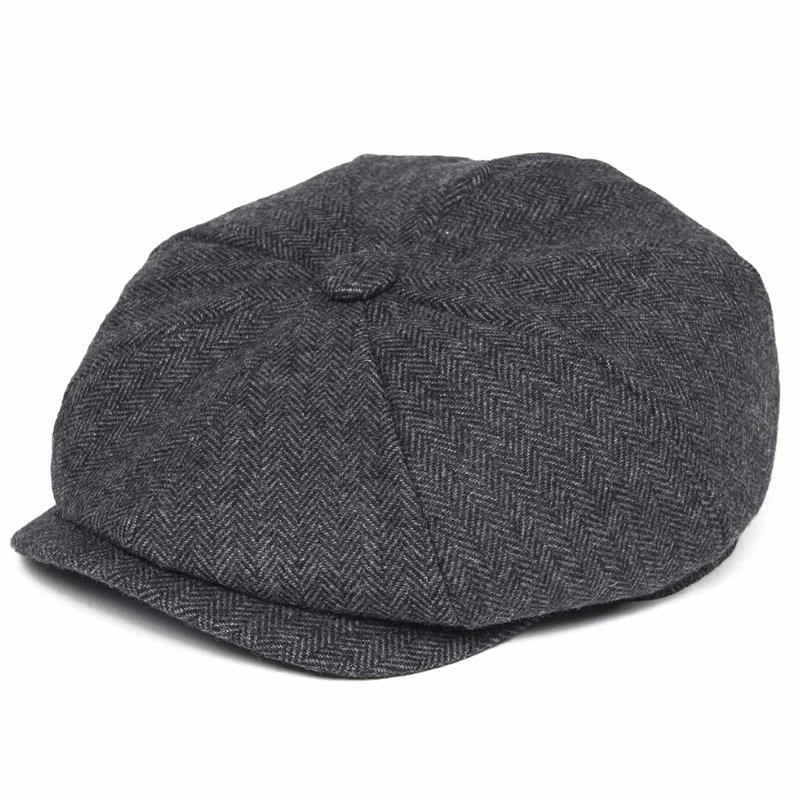 Men’s Herringbone Tweed Newsboy Cap – Wool Flat Hat