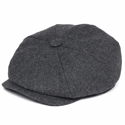 Men’s Herringbone Tweed Newsboy Cap – Wool Flat Hat