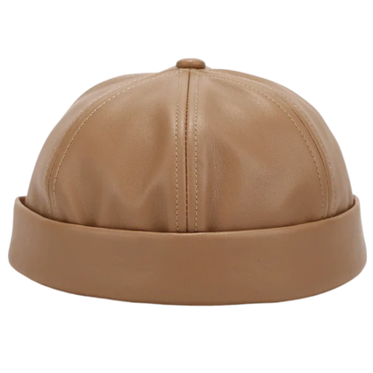 Adjustable Unisex Retro PU Leather Brimless Docker Cap