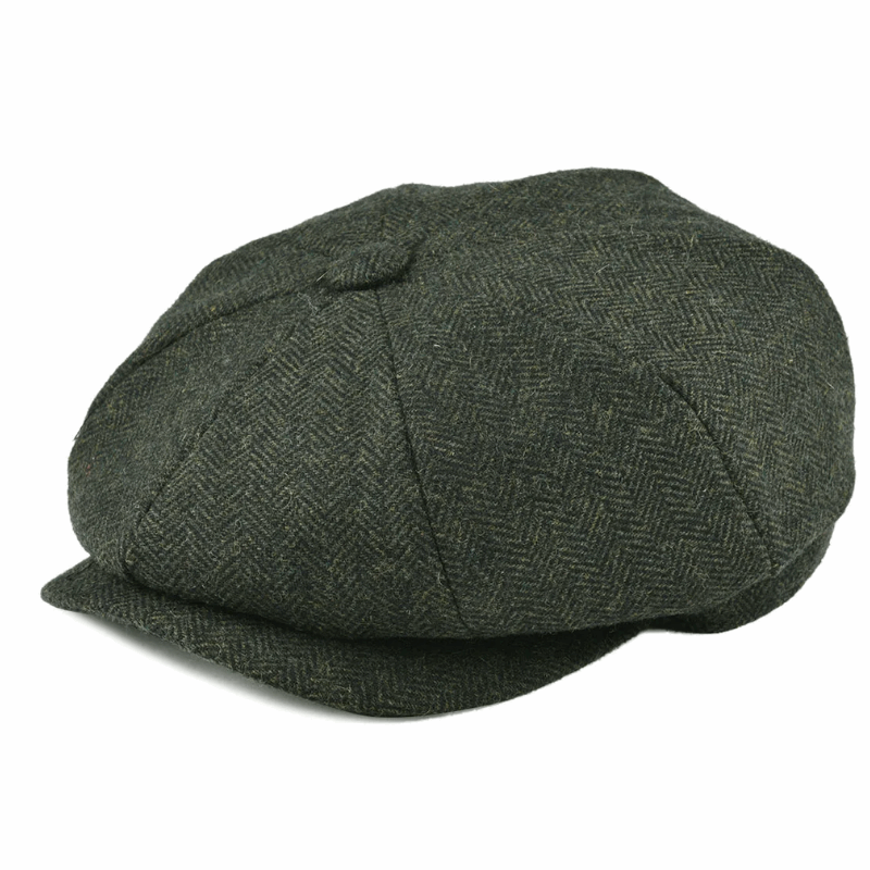 Men’s Herringbone Tweed Newsboy Cap – Wool Flat Hat