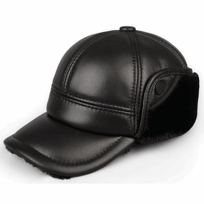 Genuine Leather Winter Bomber Hat with Warm Earmuffs