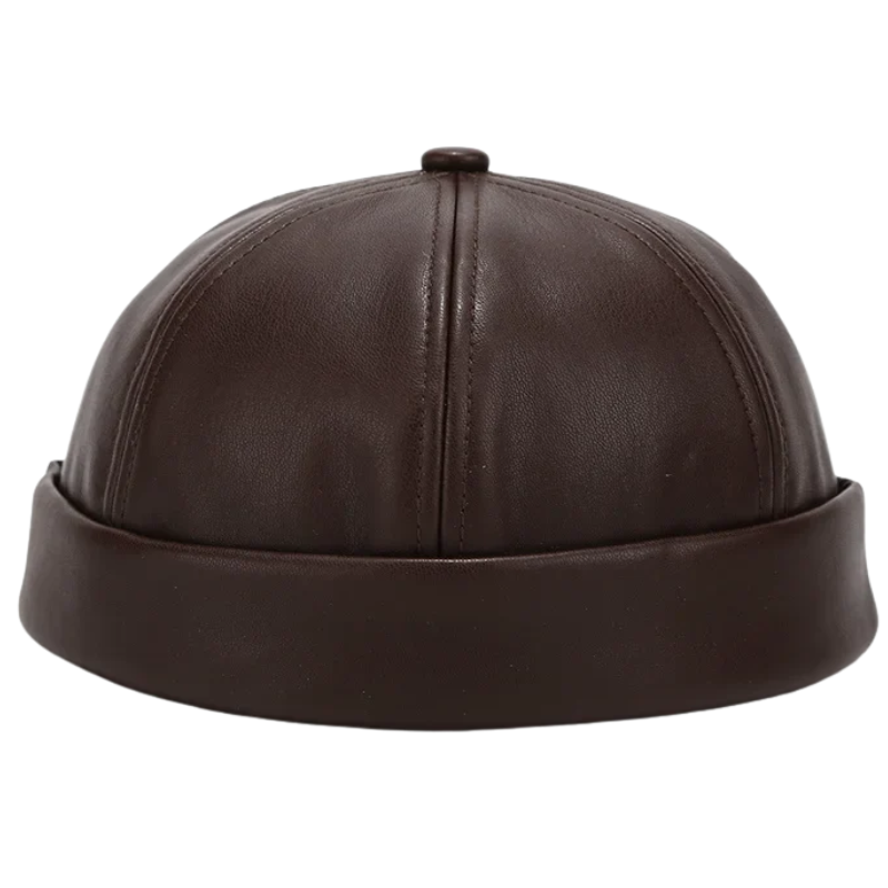 Adjustable Unisex Retro PU Leather Brimless Docker Cap