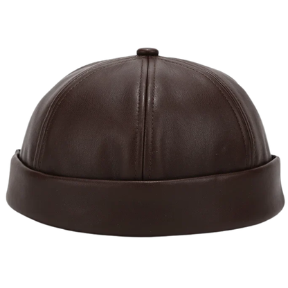 Adjustable Unisex Retro PU Leather Brimless Docker Cap