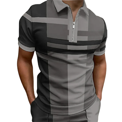 Casual Zipper Lapel Top Men’s Summer 3D Striped Polo Shirt
