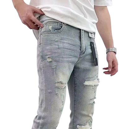 Men's Slim Fit Patchwork Ripped Stretch Jeans
