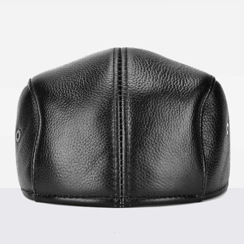 Warm & Stylish Men’s Winter Leather Beret Hat with Ear Flaps