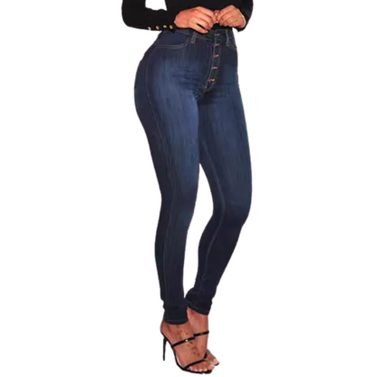 Vintage Button Pencil foot High-Waist Slim Skinny Jeans for Women