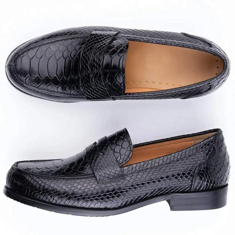 Men’s Casual Handmade Snake Print Leather Dress Shoes Loafers