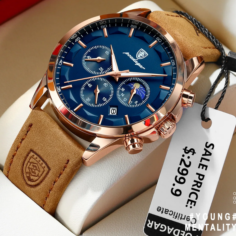 Waterproof & Leather Strap Luxury Men's Chronograph Watch
