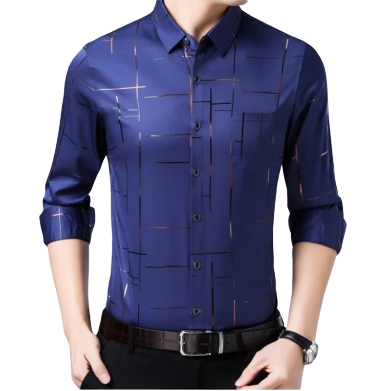 Stylish Long-Sleeve Business Top Men’s Wrinkle-Free Printed Shirt