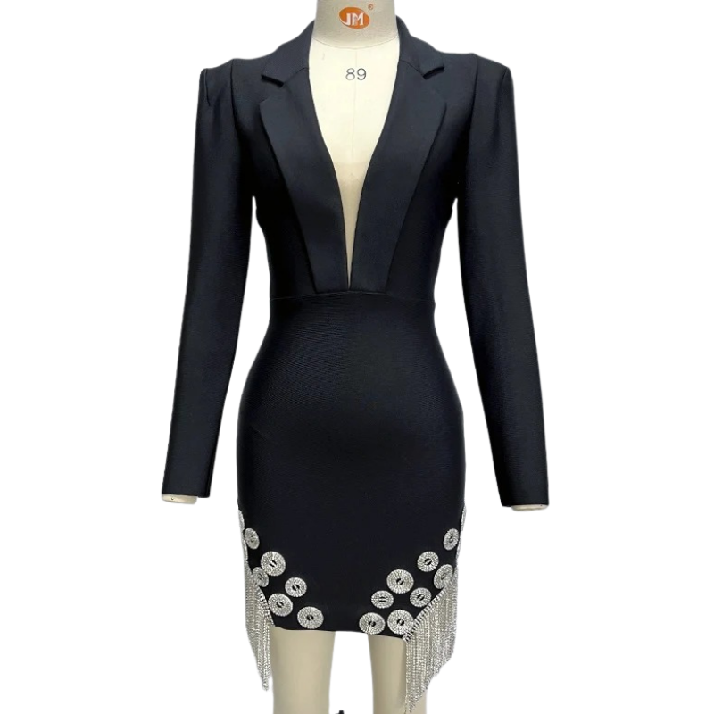 Black Diamond Suit Collar Bandage Dress