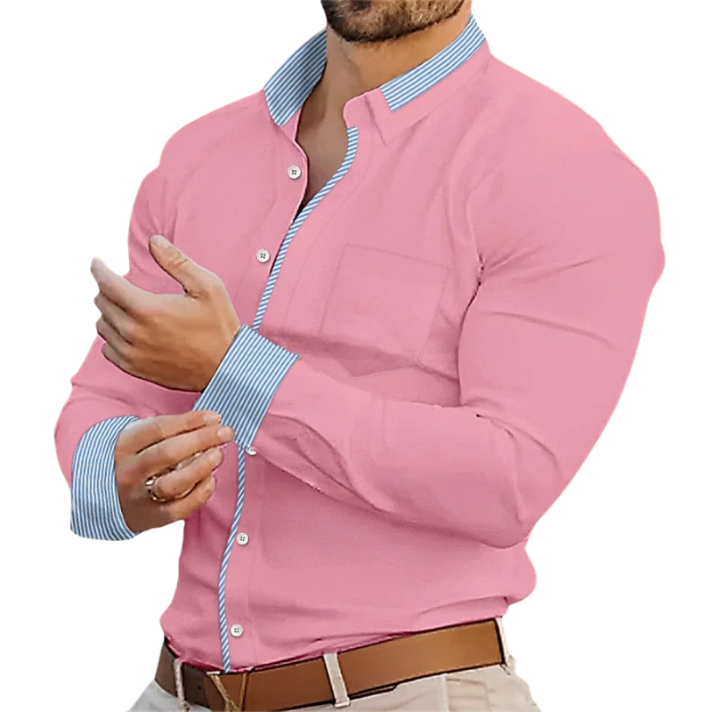 Sporty Men’s Solid Color Lapel Long Sleeve Shirt