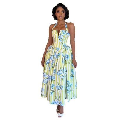 Floral Print Halter Neck Dress