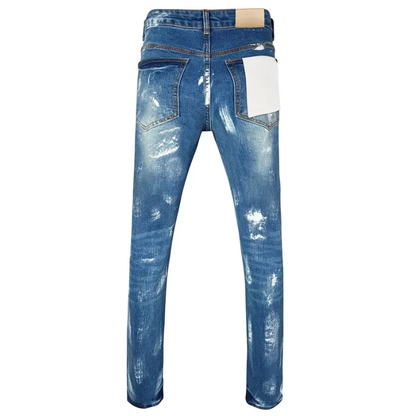 Light Blue, Stretch, Low Rise Men's Retro Graffiti Skinny Jeans