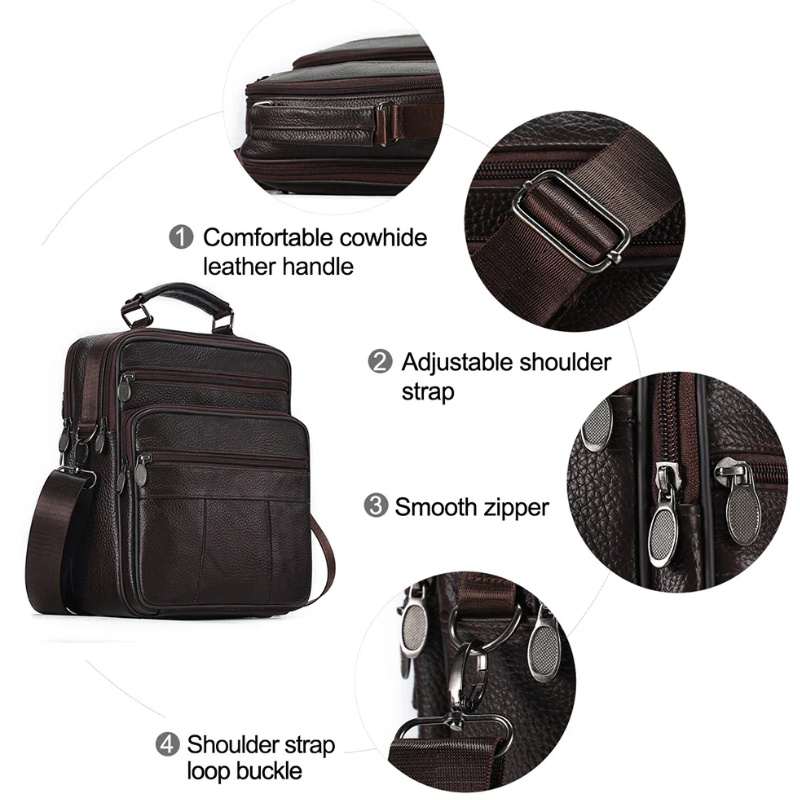 Sling Satchel Men's Genuine Leather Crossbody Bag for iPad,