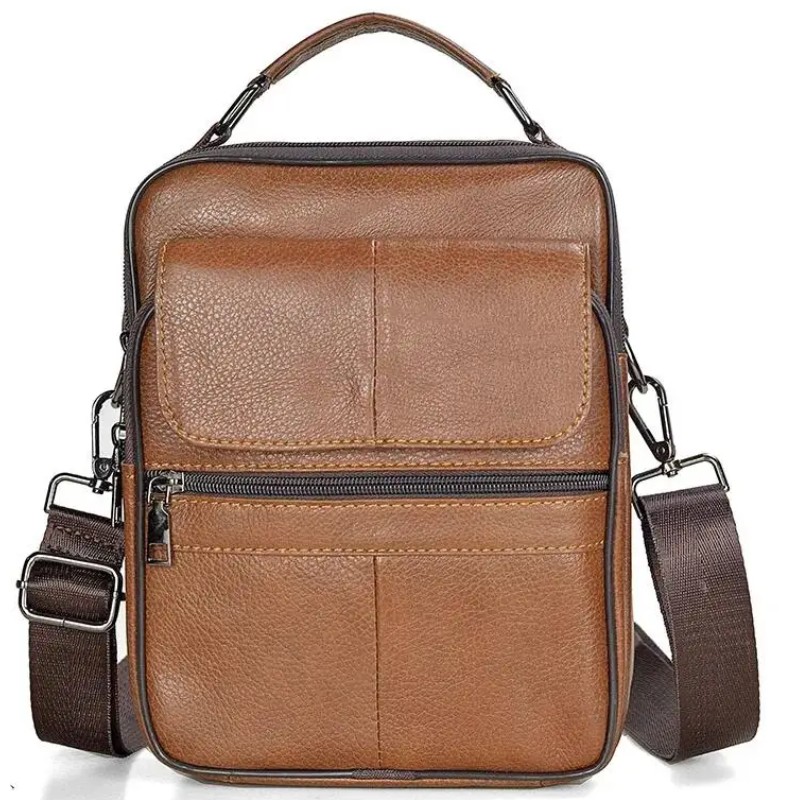 Men's Genuine Cowhide Leather Medium Messenger Bag for  Business Tote
