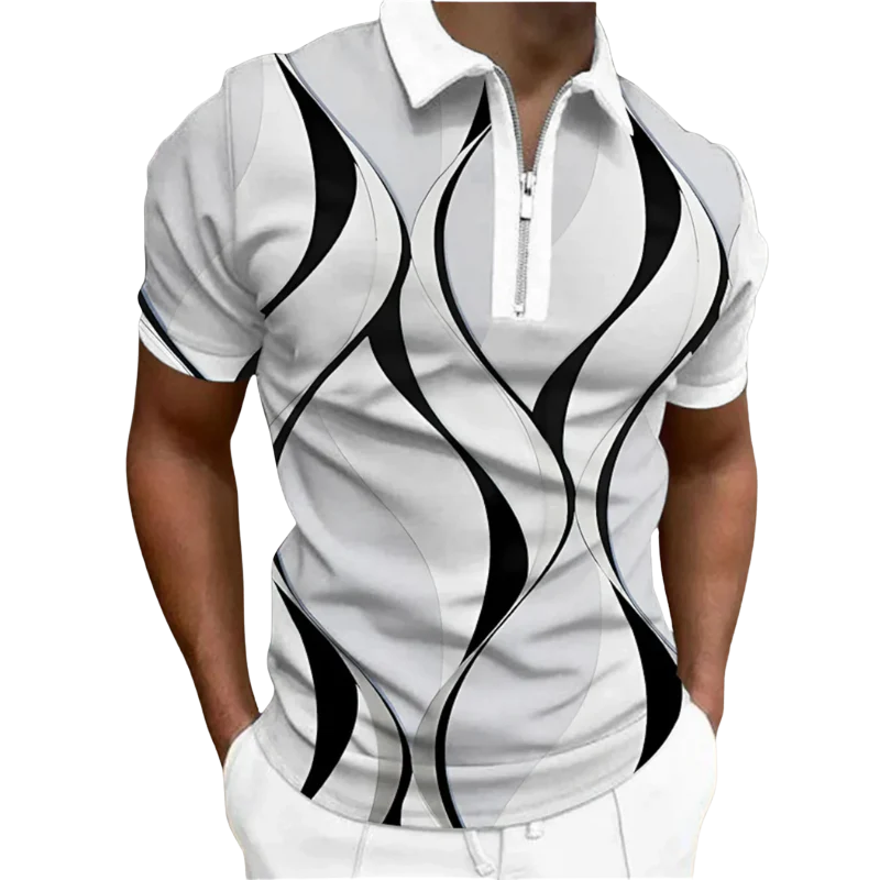 Short Sleeve Casual Men’s Summer 3D Striped Polo Shirt