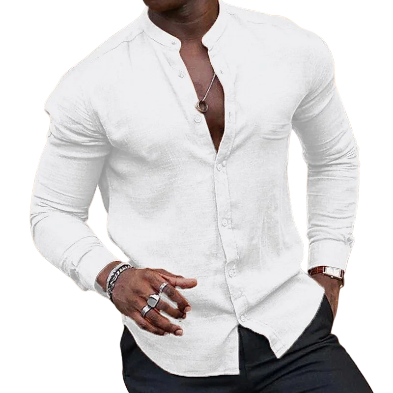 Stand Collar Long Sleeve Men’s Summer Beach Shirts