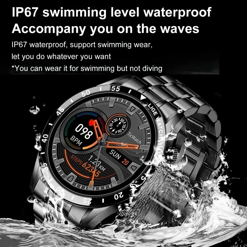 LIGE Men’s Steel Smartwatch Full Touch Bluetooth Call Waterproof