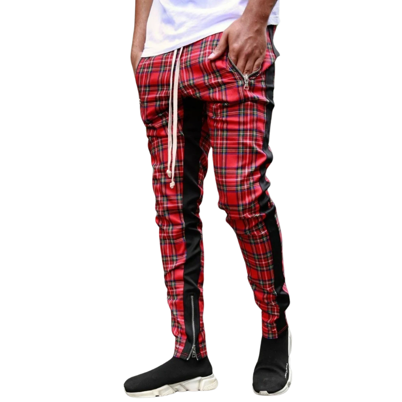 Spring/Summer Style Men's Color block Plaid Zip-Leg Sports Pants