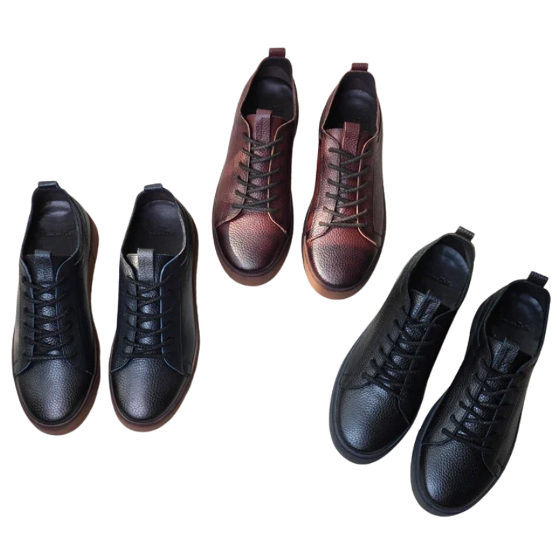 Autumn Men's Genuine Leather Lace-Up Skate Shoes with Thick Sole