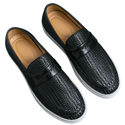 Casual Weave Pattern Flat Men’s Slip-On Leather Loafers
