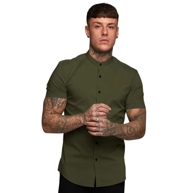 Trendy Summer Men’s Slim Fit Dress Shirt with Short Sleeves