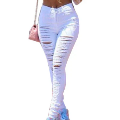 Slim Elastic Fit High-Waist Ripped Skinny Jeans for Women