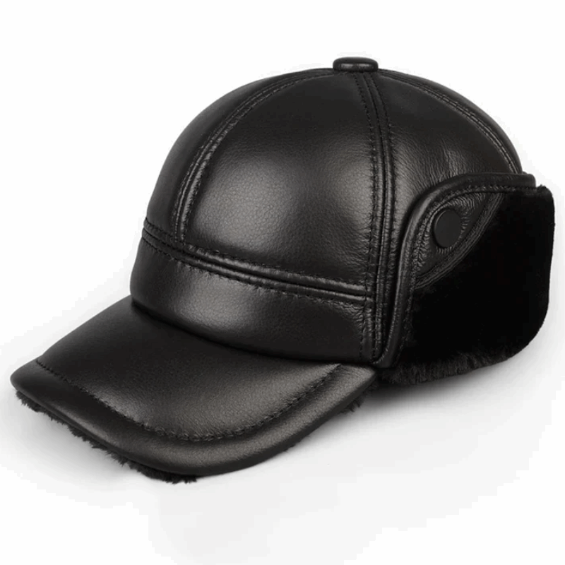Genuine Leather Winter Bomber Hat with Warm Earmuffs