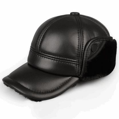 Genuine Leather Winter Bomber Hat with Warm Earmuffs