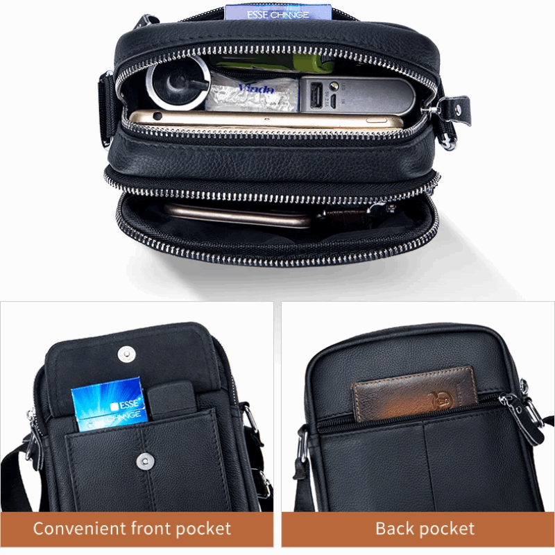 Genuine Leather Men's Shoulder Crossbody Bag Cowhide Casual Korean Style Student Handbag Small Commuter Messenger Bag