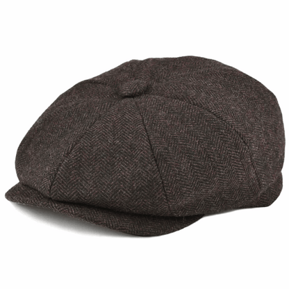 Men’s Herringbone Tweed Newsboy Cap – Wool Flat Hat