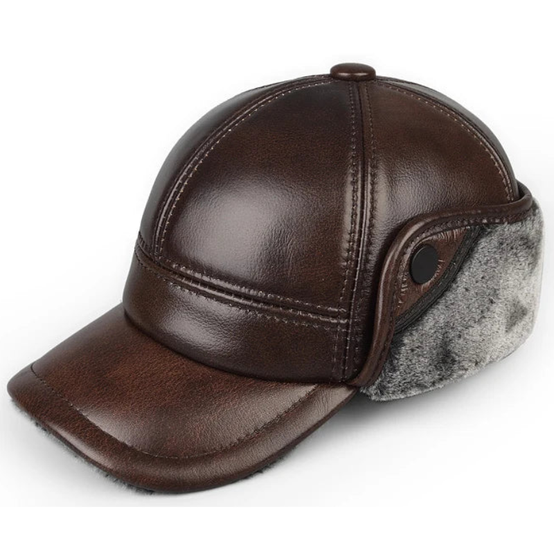 Genuine Leather Winter Bomber Hat with Warm Earmuffs