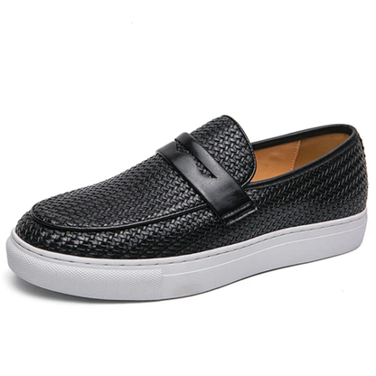 Casual Weave Pattern Flat Men’s Slip-On Leather Loafers