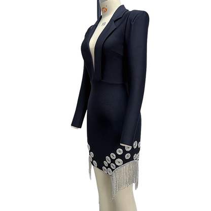 Black Diamond Suit Collar Bandage Dress