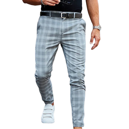 Casual Mid Waist Mid Waist Men's Plaid Slim Fit Suit Pants